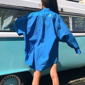COLLUSION Blue Oversized Shirt with Glossy Print Back